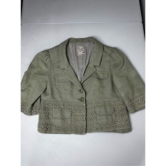 Nanette Lepore Bohemian Cotton Blend Lined Short Blazer Bize 12 Embroidered Trim - Picture 6 of 13
